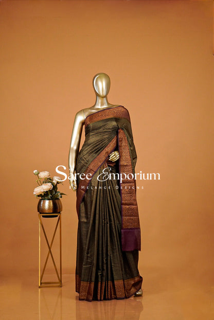 Semi Silk Saree For Women Black & Deep Wine 