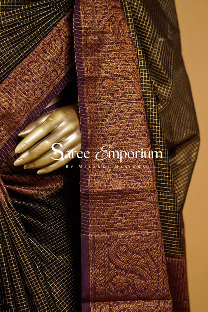 Semi Silk Saree For Women Black & Deep Wine 