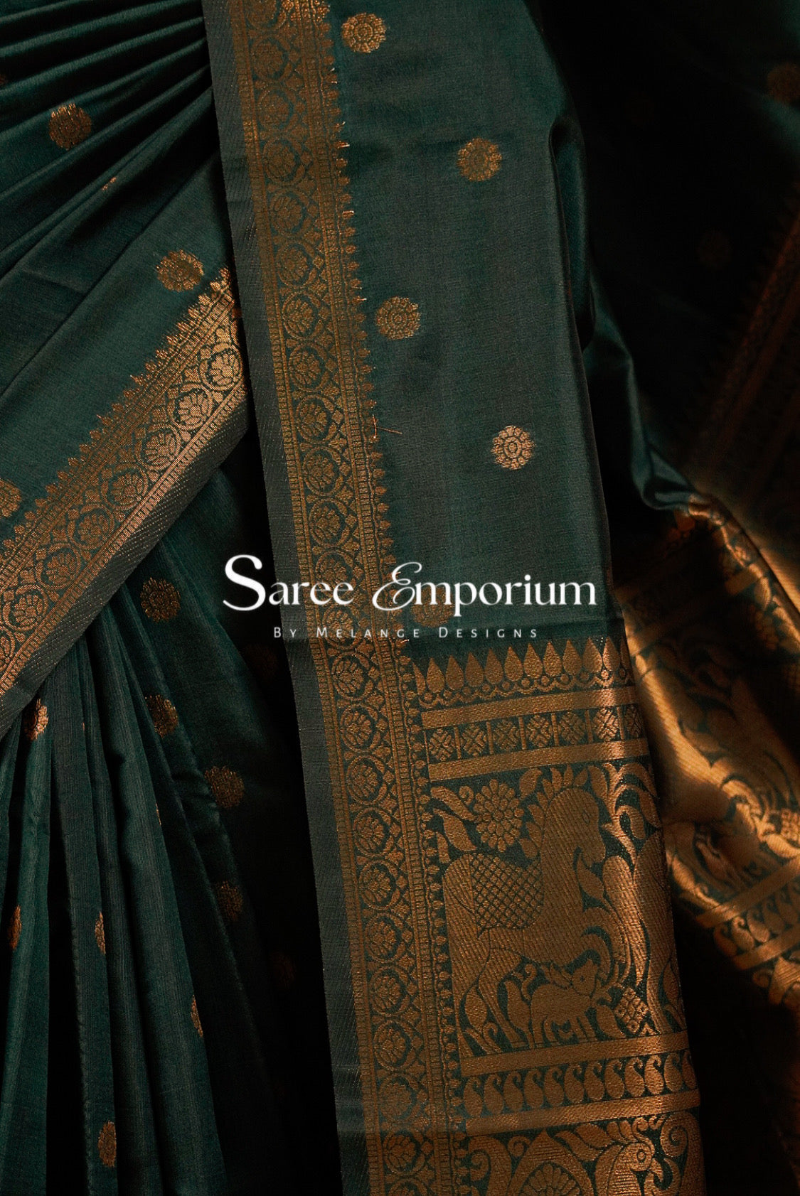 Semi Silk Saree For Women Bottle Green -Side View.