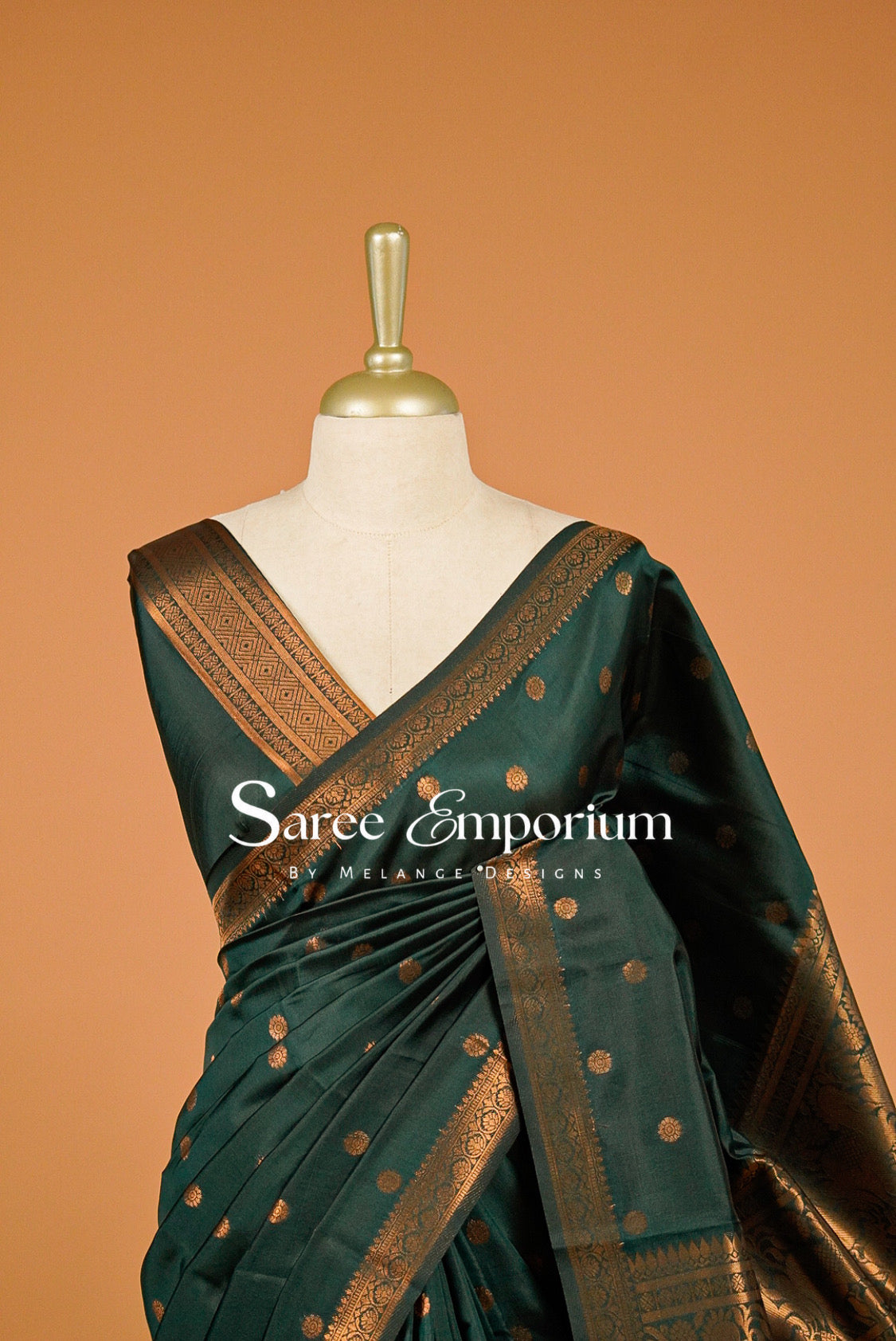 Semi Silk Saree For Women Bottle Green -Close Up.