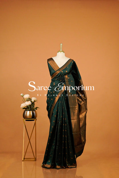 Semi Silk Saree For Women Bottle Green 