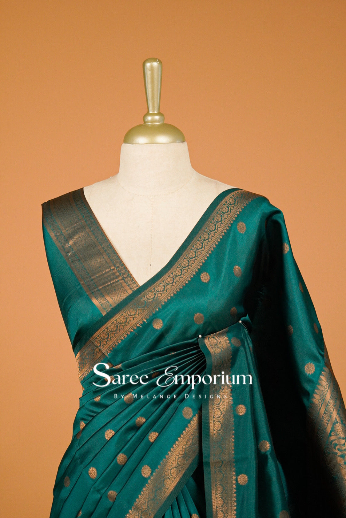 Semi Silk Saree For Women Peacock Teal Green-Close Up.