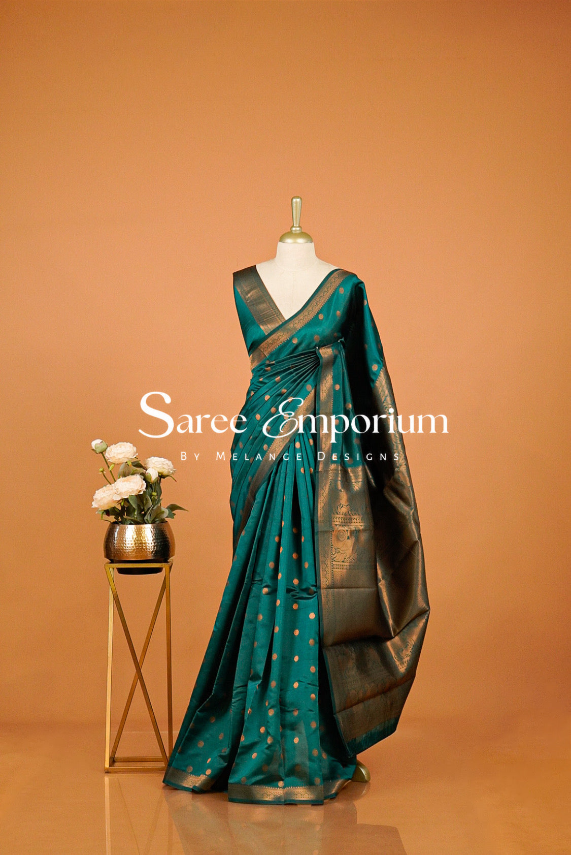 Semi Silk Saree For Women Peacock Teal Green