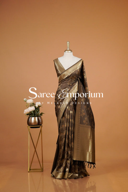 Semi Silk Saree For Women Chocolate Brown 