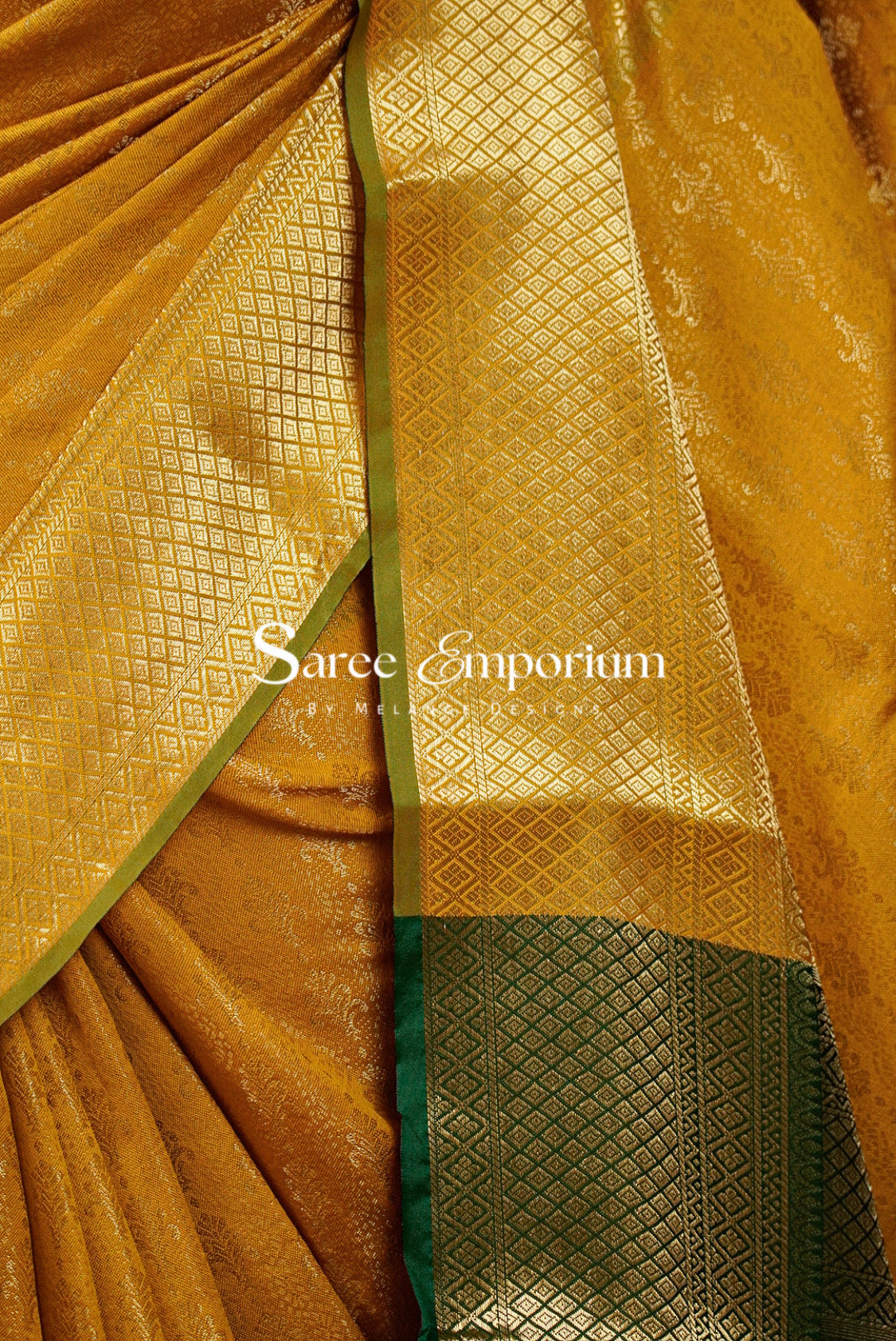 Semi Silk Saree For Women Mustard Gold-Side View.