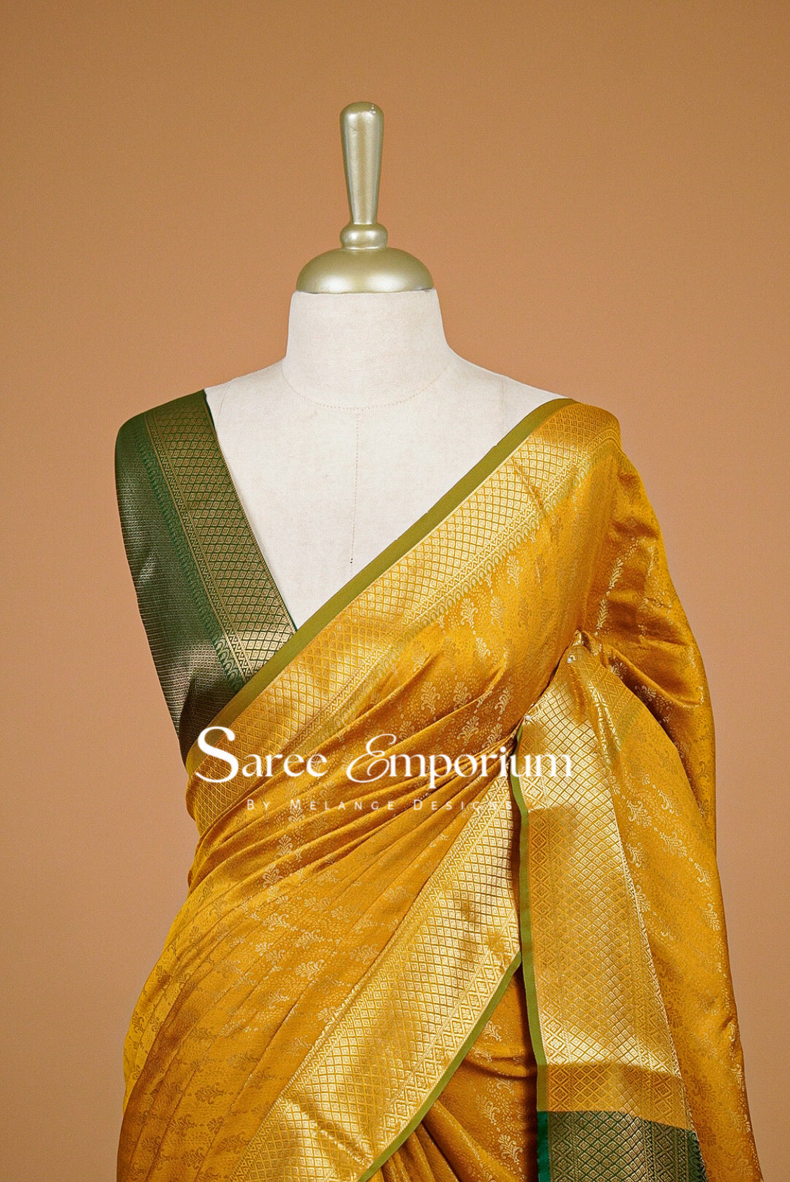 Semi Silk Saree For Women Mustard Gold-Close Up.