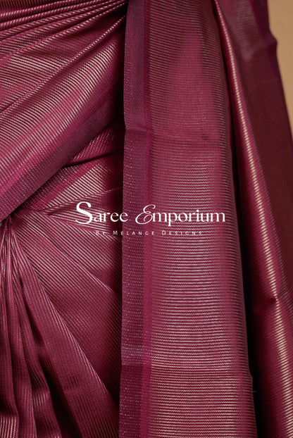 Semi Silk Saree For Women Deep Wine Side View.
