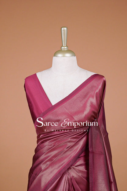 Semi Silk Saree For Women Deep Wine Close Up.
