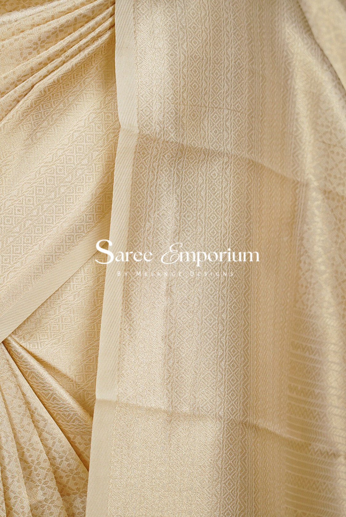 Semi Silk Saree For Women Ivory Cream Side View.