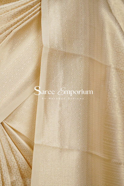 Semi Silk Saree For Women Ivory Cream Side View.