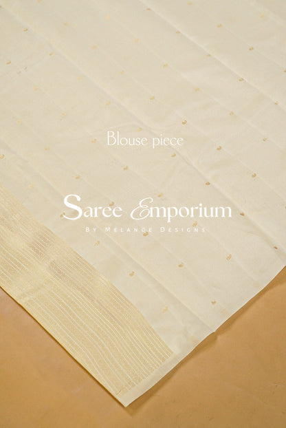 Semi Silk Saree For Women Ivory Cream Blouse Piece.