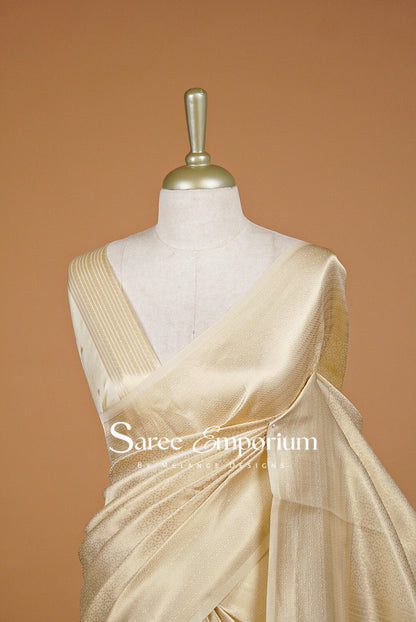 Semi Silk Saree For Women Ivory Cream Close Up.