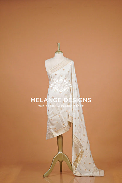 Silk Banarasi Dupatta For Women White with Antique Gold BJ0089