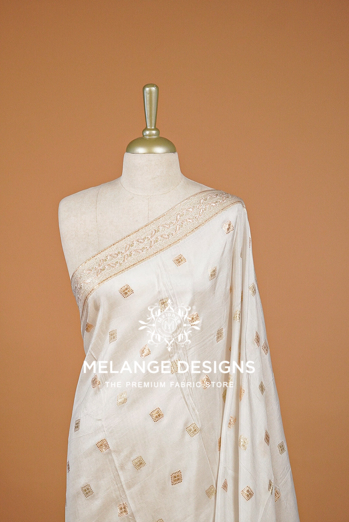 Silk Banarasi Dupatta For Women White with Antique Gold BJ0089