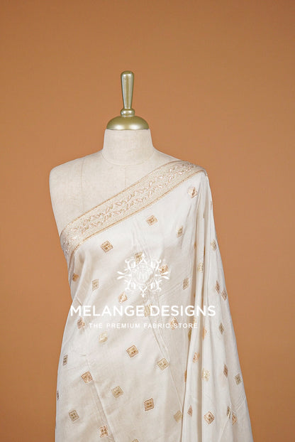 Silk Banarasi Dupatta For Women White with Antique Gold BJ0089