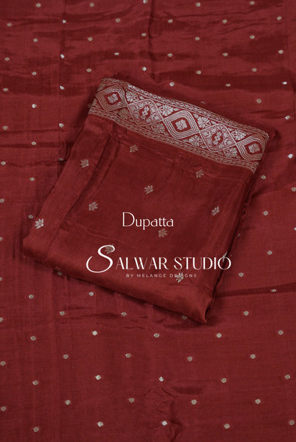 Silk Banarasi Unstitched Salwar Suit Dress Material Reddish  Maroon AC0198