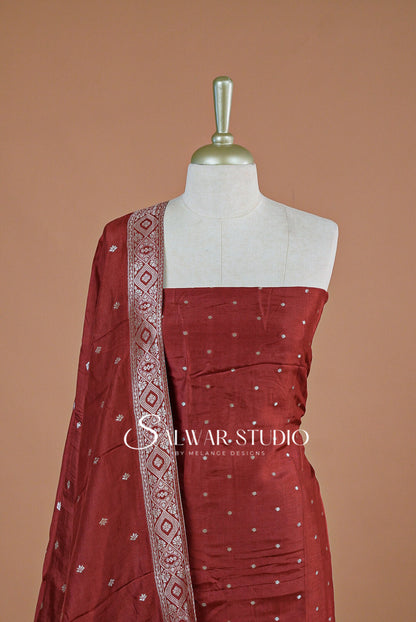 Silk Banarasi Unstitched Salwar Suit Dress Material Reddish  Maroon AC0198