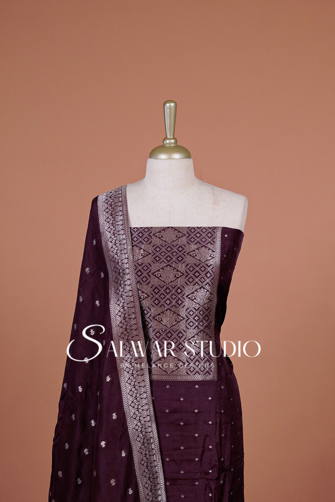 Silk Banarasi Unstitched Salwar Suit Dress Material Wine Purple AC0339