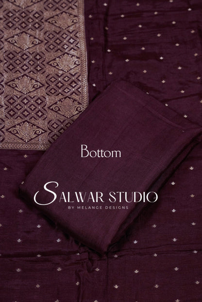 Silk Banarasi Unstitched Salwar Suit Dress Material Wine Purple AC0339