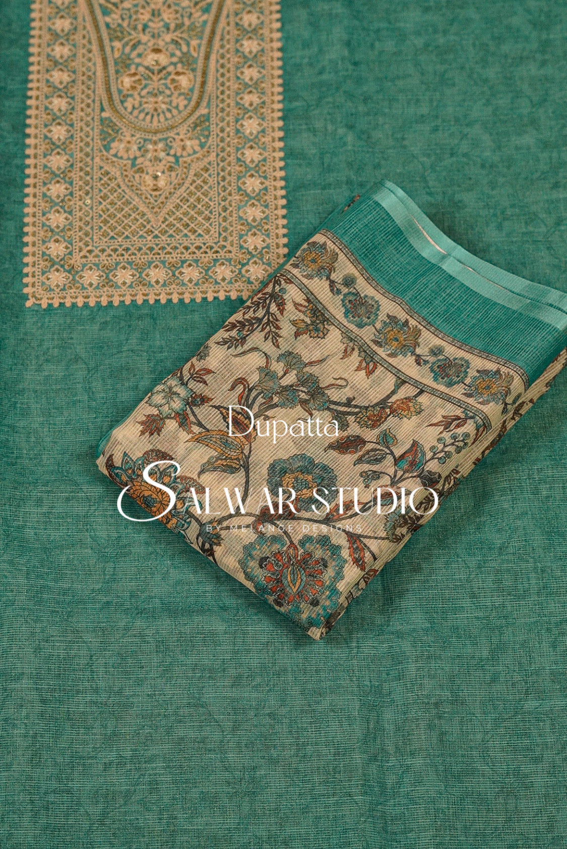 Silk Embroidery Unstitched Salwar Suit Dress Material Turquoise Blue AC0210