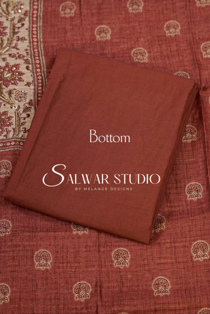 Silk Embroidery Unstitched Salwar Suit Material Brick Red