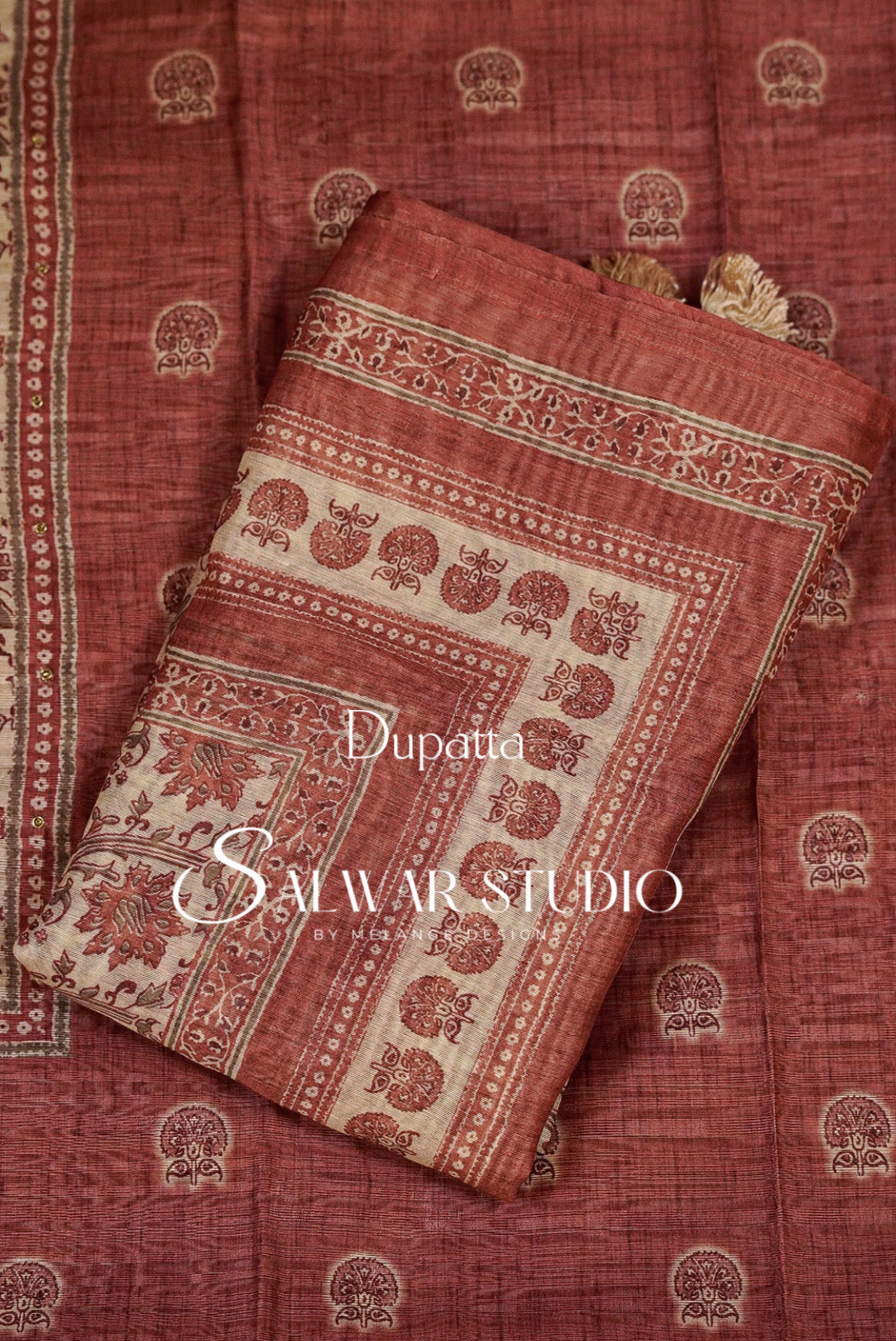 Silk Embroidery Unstitched Salwar Suit Material Brick Red