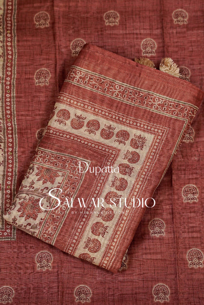 Silk Embroidery Unstitched Salwar Suit Material Brick Red