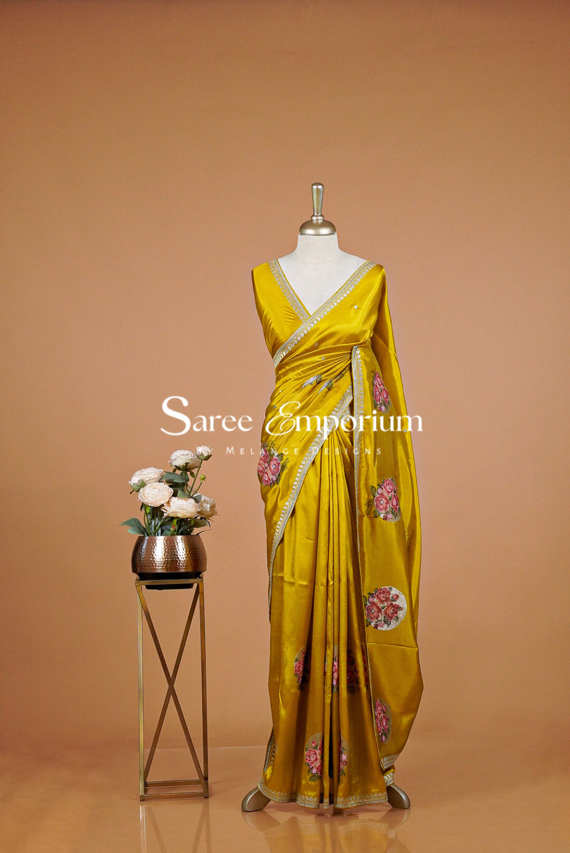 Silk Embroidery Saree For Women Mustard Yellow.