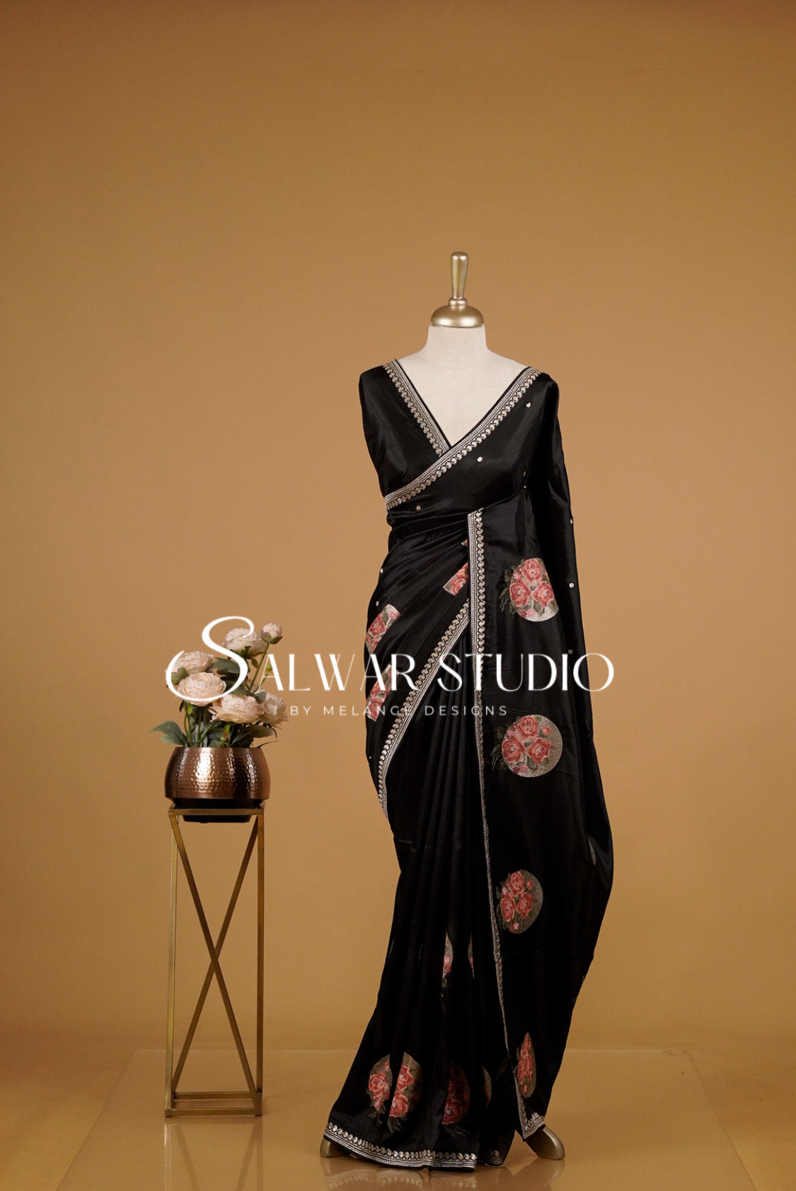 Silk Embroidery Saree For Women Black