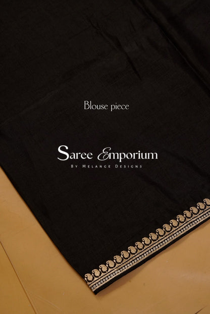Silk Embroidery Saree For Women Black Blouse Piece.