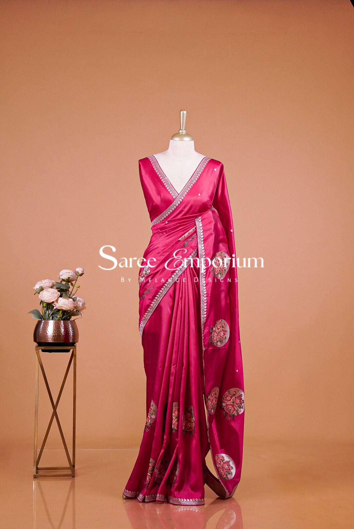 Silk Embroidery Saree For Women Rani Pink