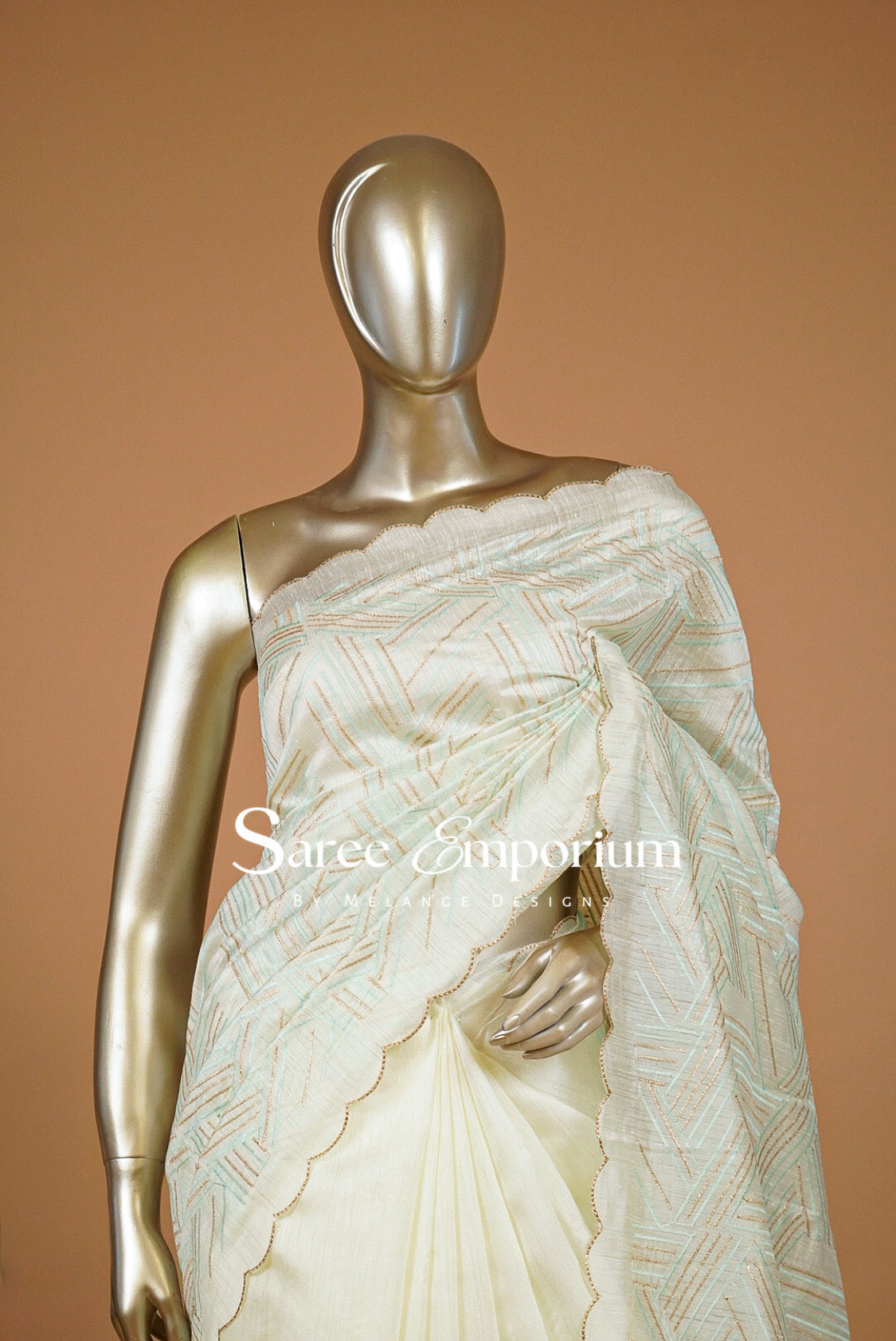 Silk Embroidery Saree For Women Ivory & Mint