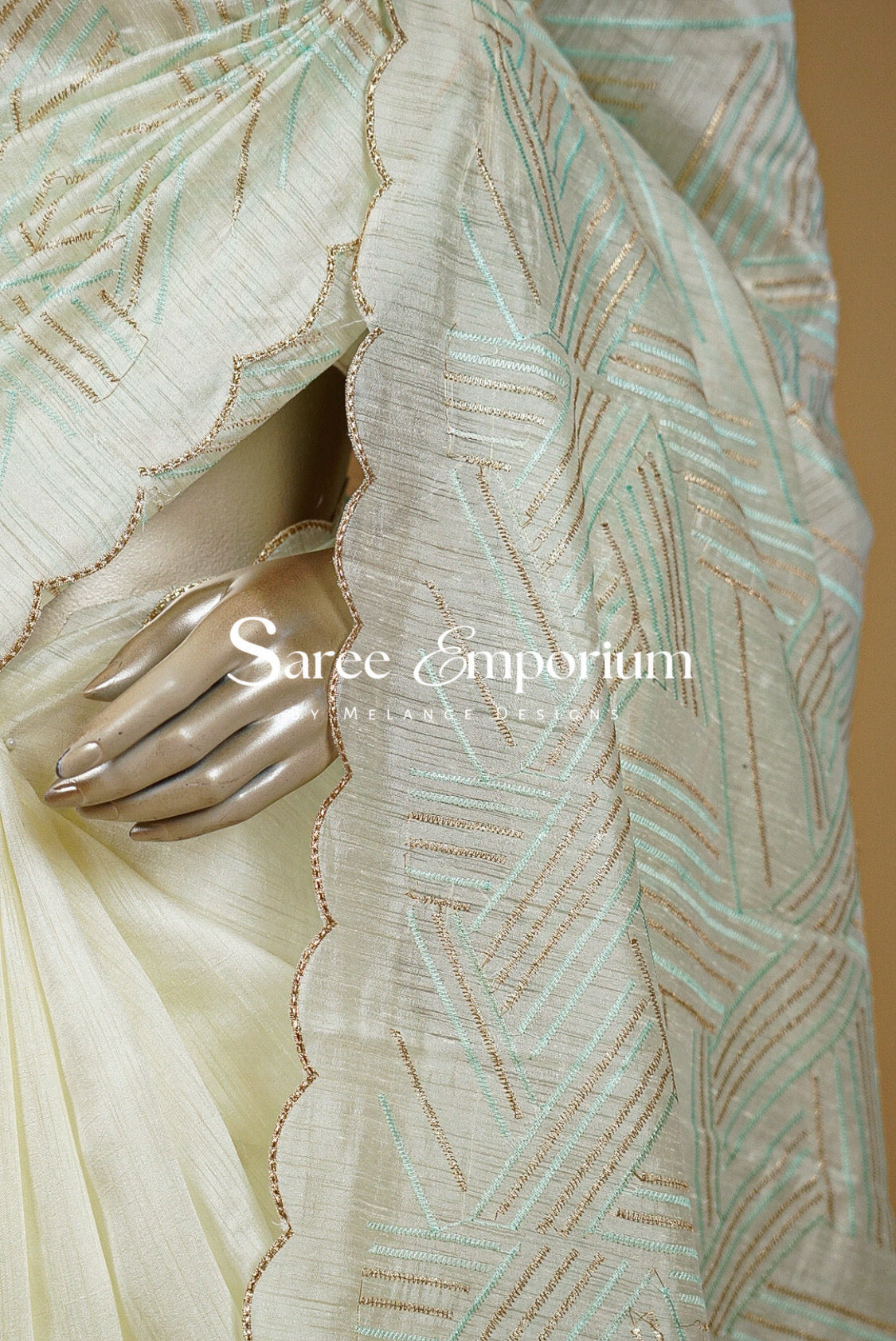 Silk Embroidery Saree For Women Ivory & Mint