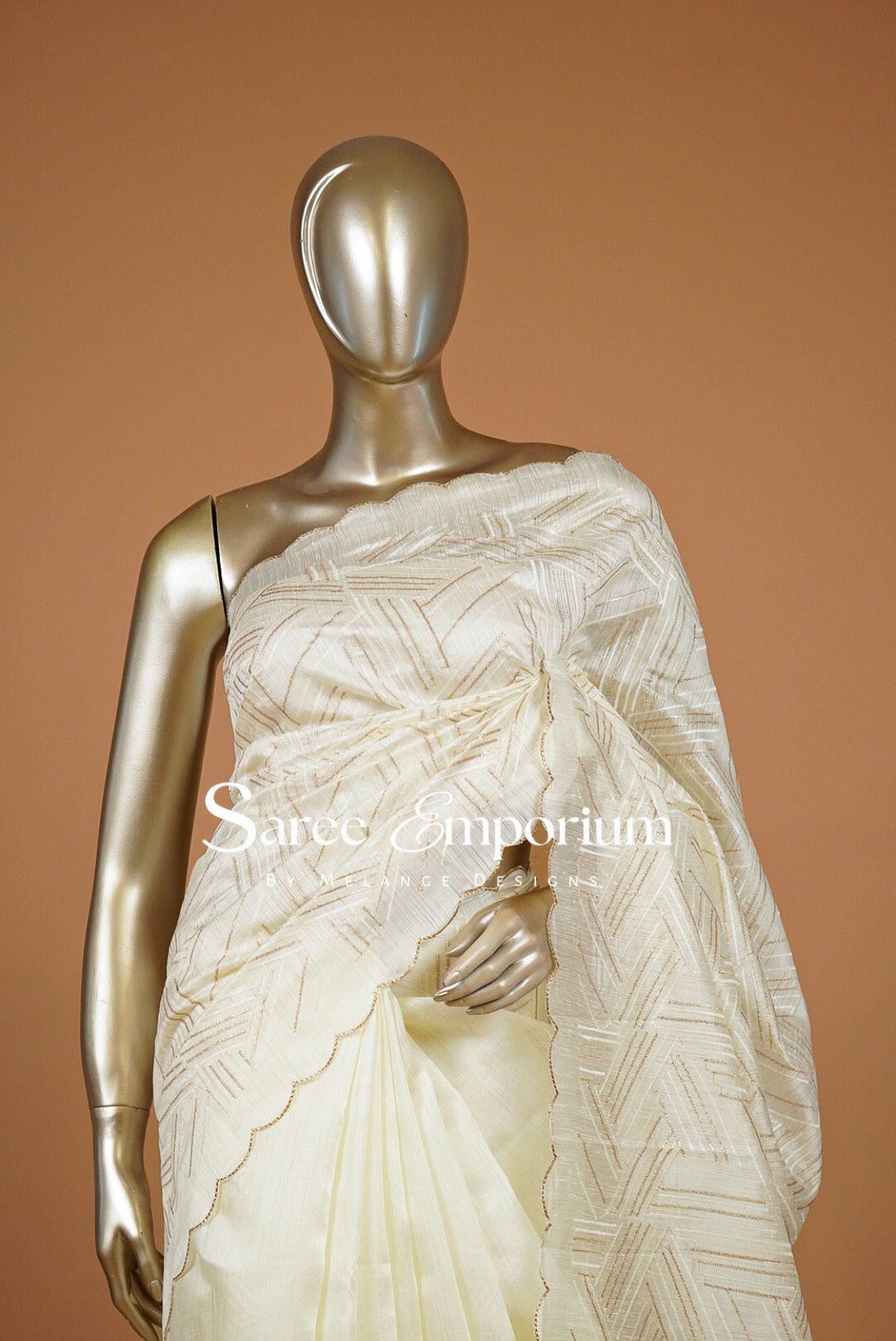 Silk Embroidery Saree For Women Ivory & Gold 