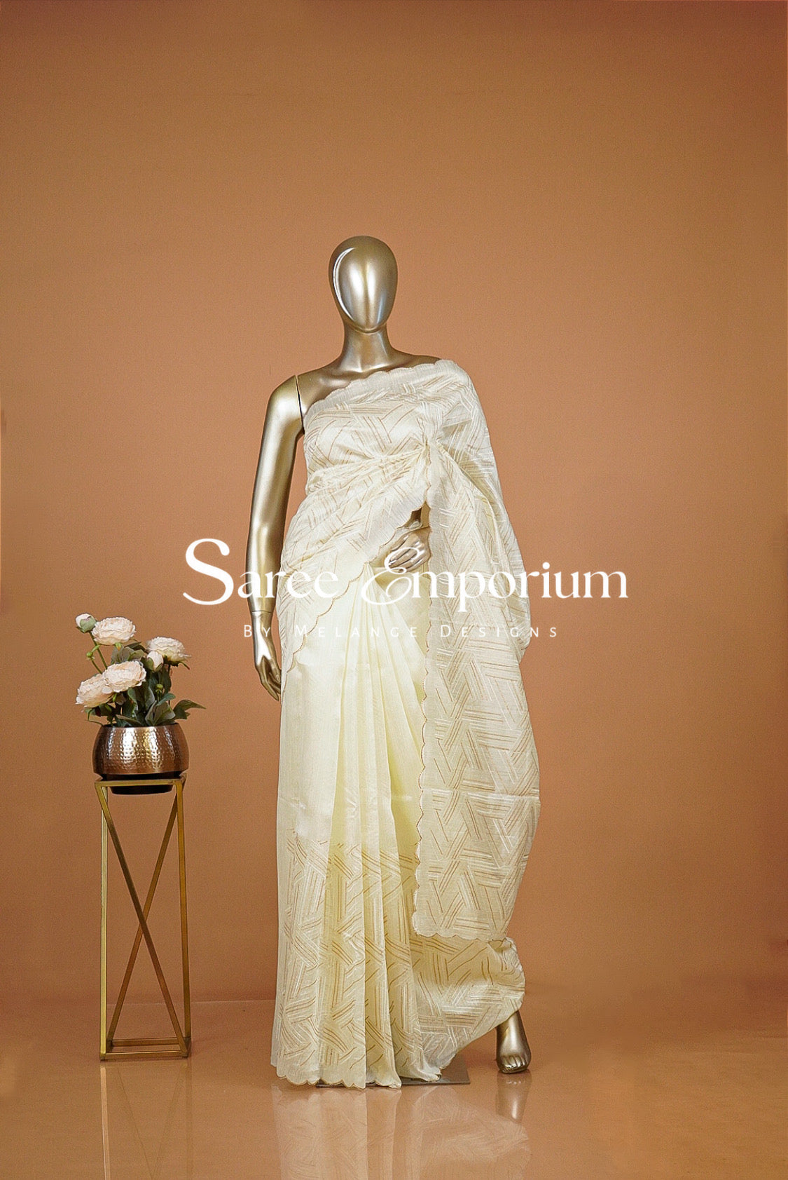 Silk Embroidery Saree For Women Ivory & Gold 