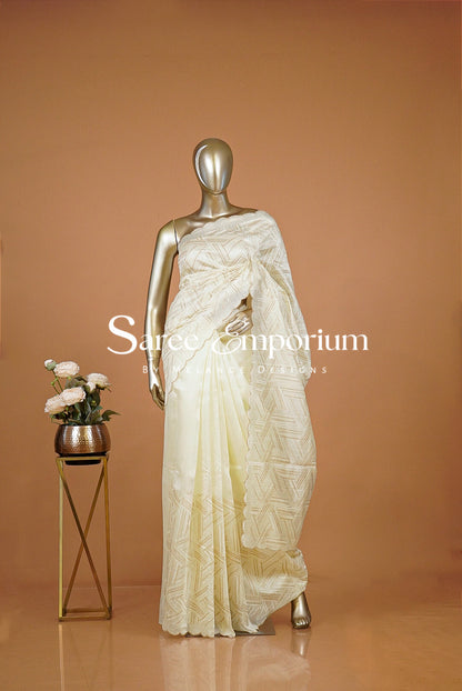 Silk Embroidery Saree For Women Ivory & Gold 