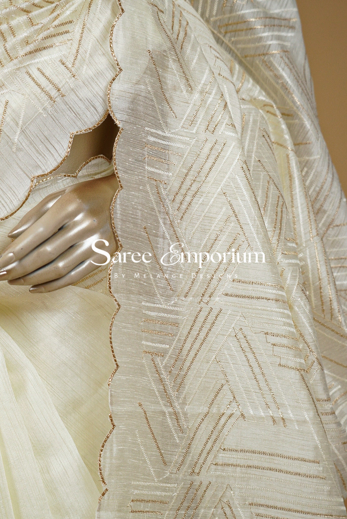 Silk Embroidery Saree For Women Ivory & Gold 