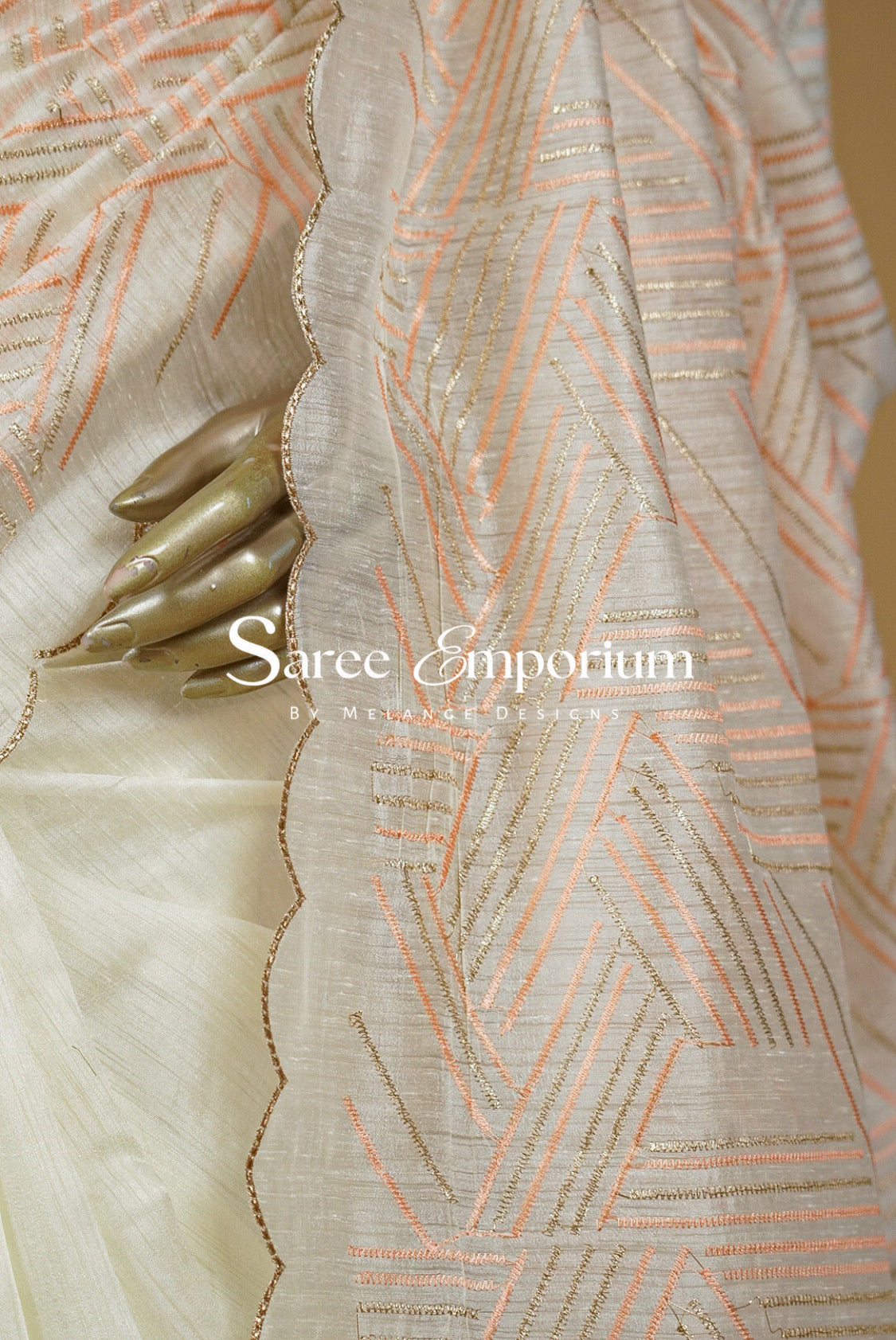 Silk Embroidery Saree For Women Ivory & Peach