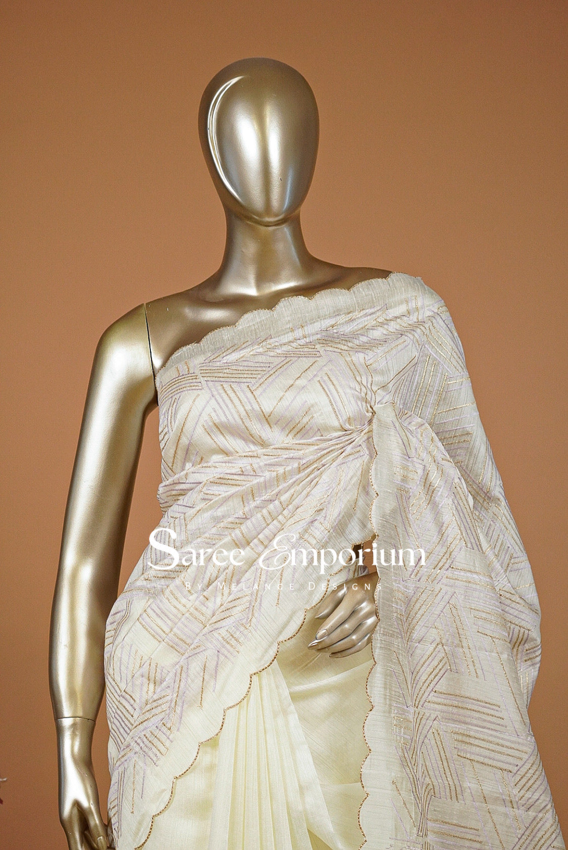 Silk Embroidery Saree For Women Ivory & Lilac