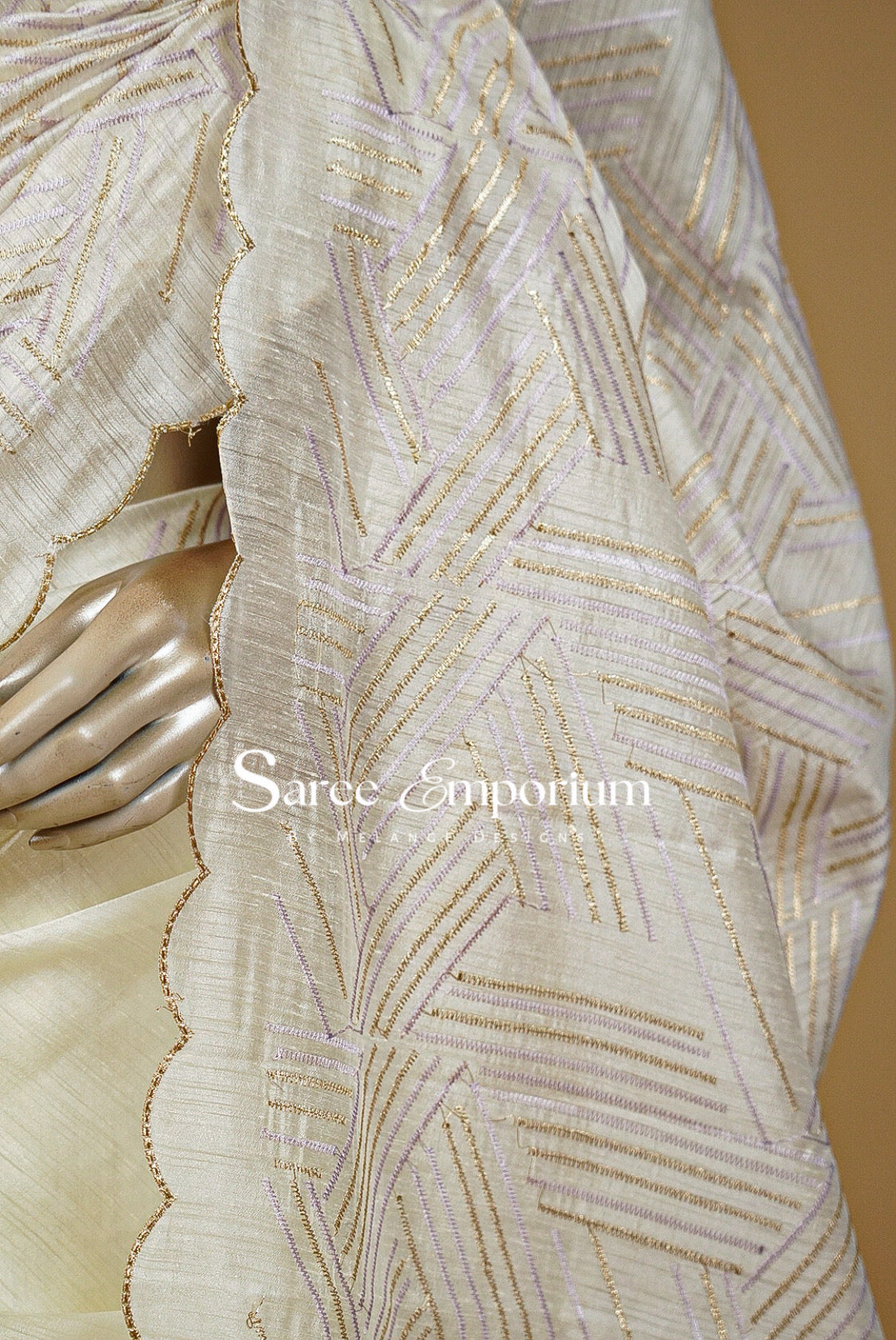 Silk Embroidery Saree For Women Ivory & Lilac