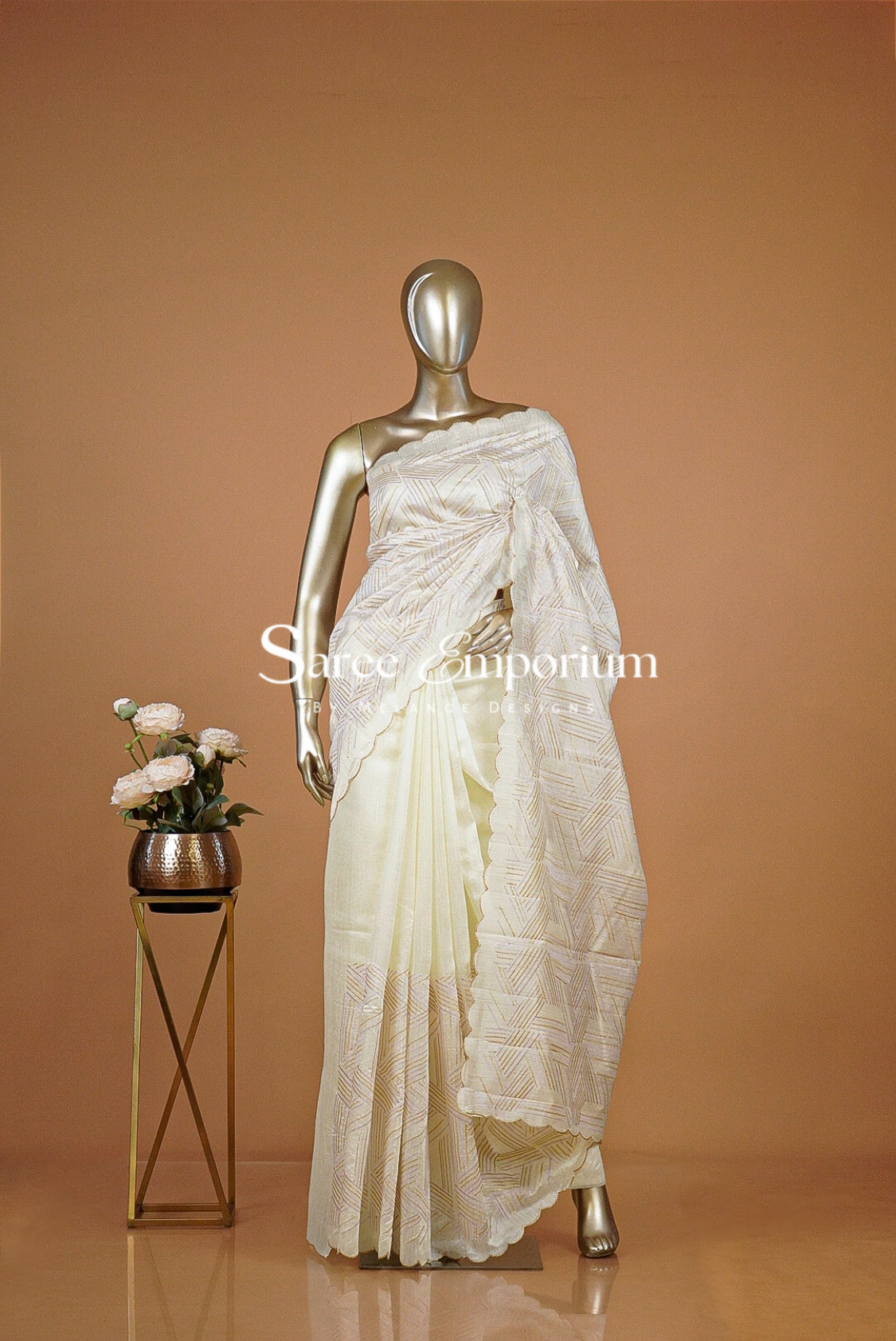 Silk Embroidery Saree For Women Ivory & Lilac
