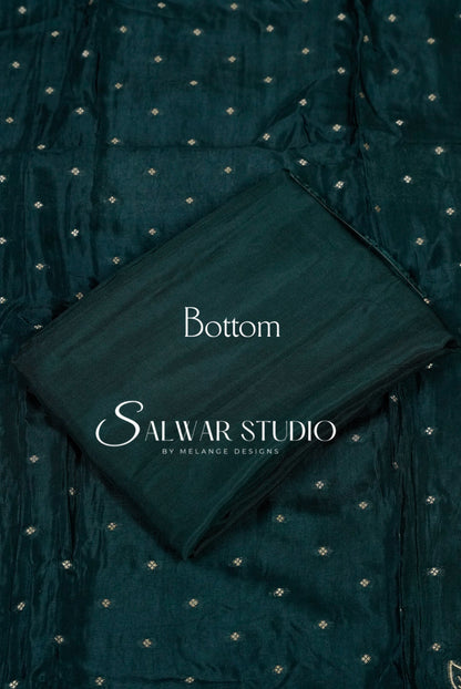 Silk Embroidery Unstitched Salwar Suit Material Deep Teal Green Bottom.