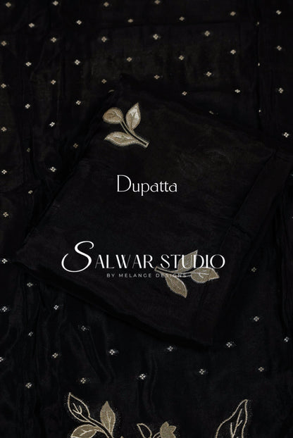 Silk Embroidery Unstitched Salwar Suit Material Black Dupatta.