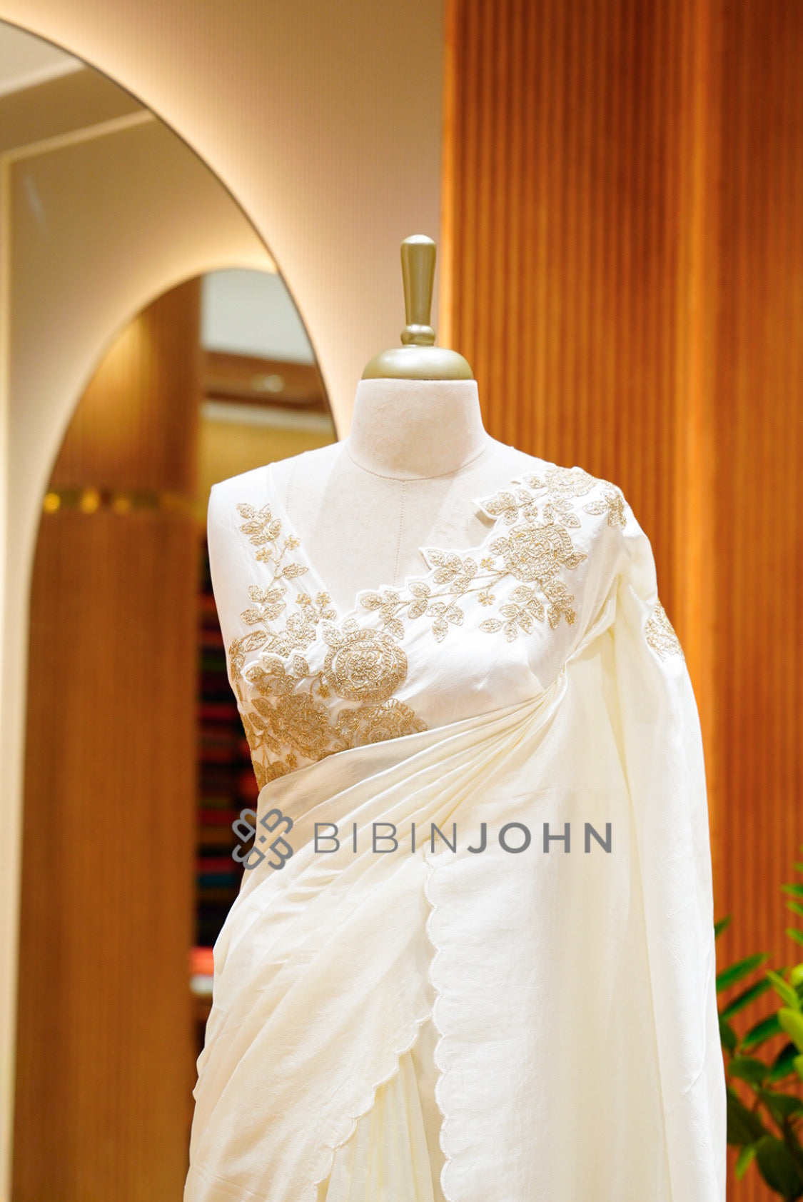 Silk Embroidery Saree For Women  Ivory  CLOSE VIEW