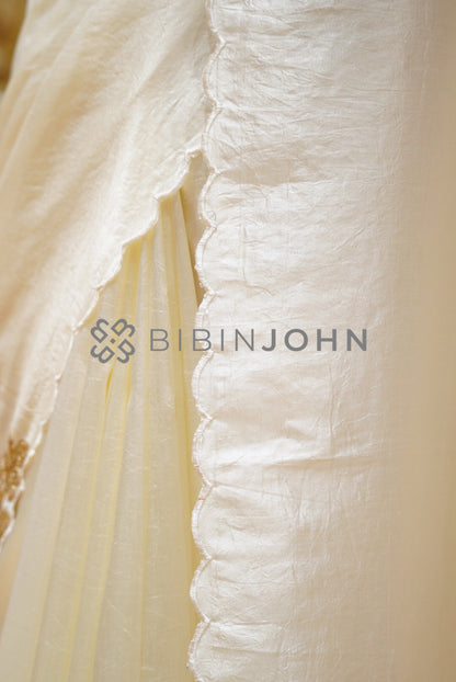 Silk Embroidery Saree For Women  Ivory  SIDE VIEW