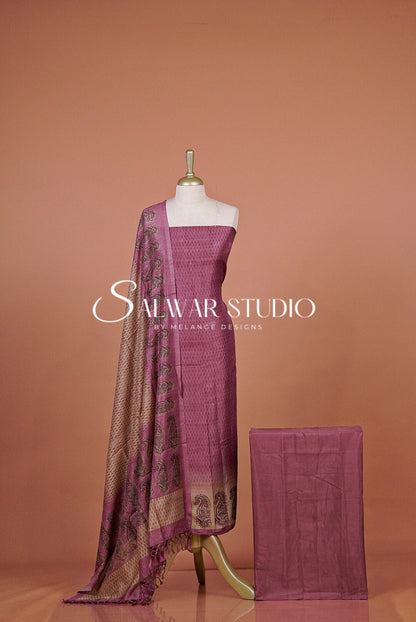 Silk Unstitched Salwar Suit Dress Material Dusty Rose AC0344