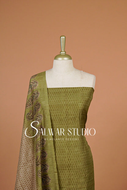 Silk Unstitched Salwar Suit Dress Material Olive Green AC0346
