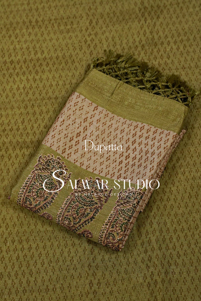Silk Unstitched Salwar Suit Dress Material Olive Green AC0346