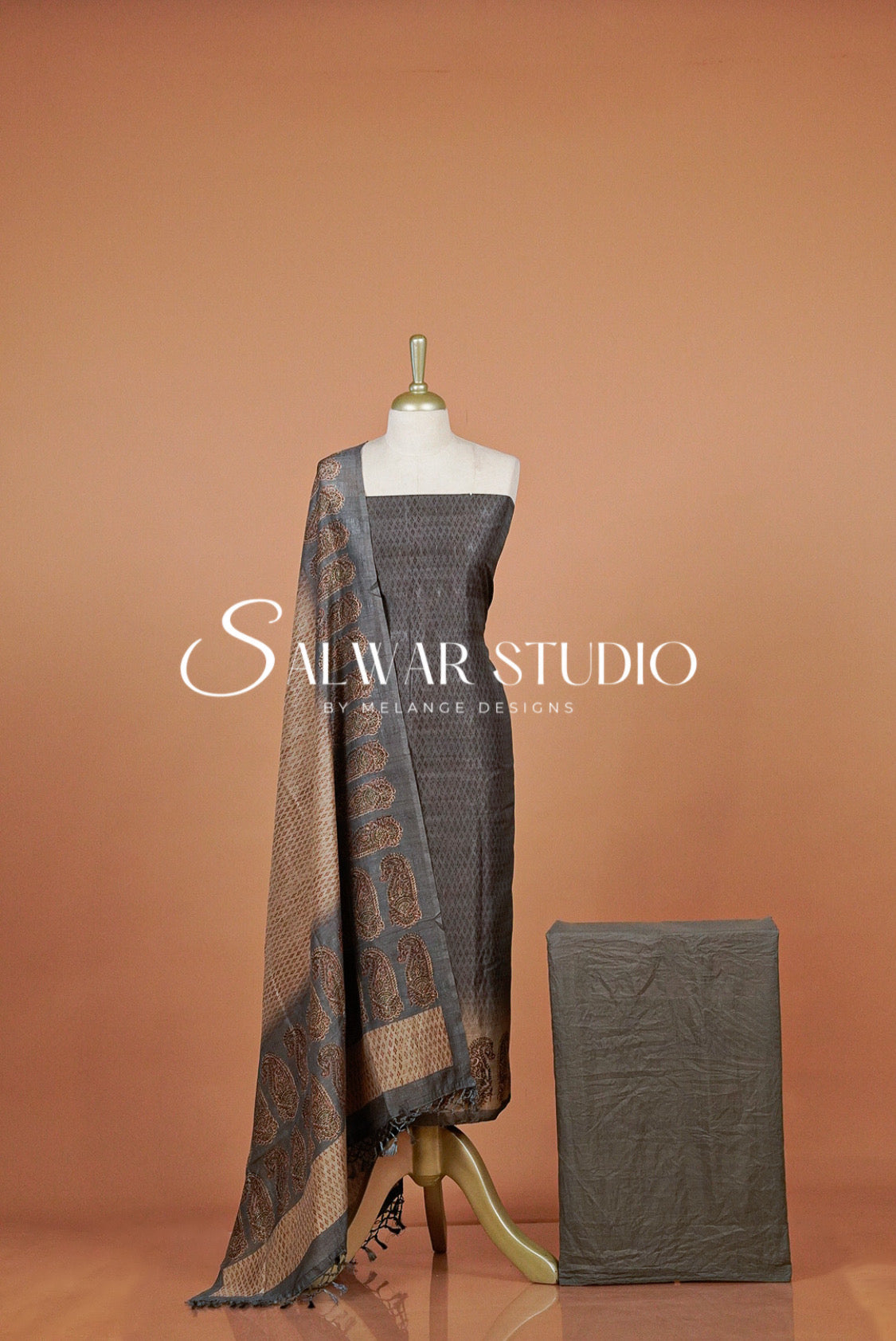 Silk Unstitched Salwar Suit Dress Material Antique Copper AC0347