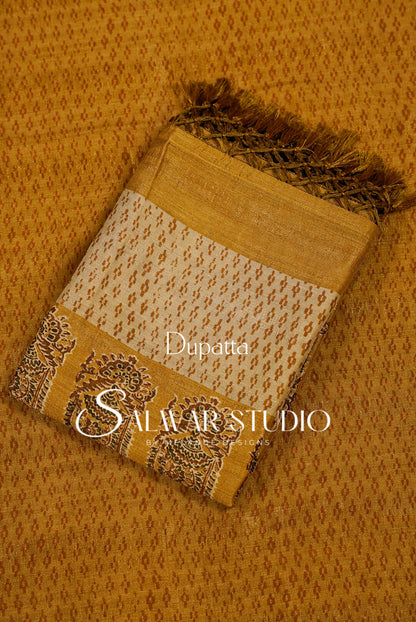 Silk Unstitched Salwar Suit Dress Material Antique Mustard Gold AC0348